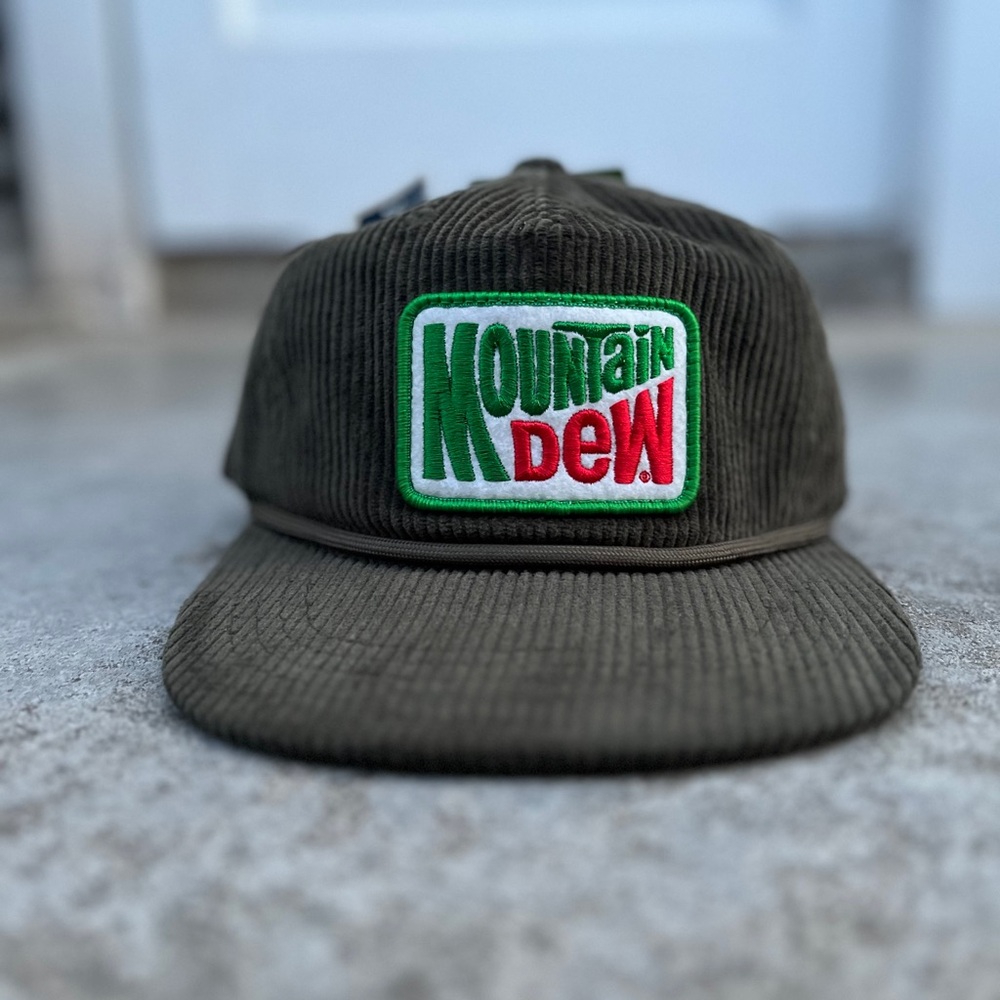 Mountain Dew Corduroy Hat with Embroidered Felt Patch & Flat Bill Snapback Hat